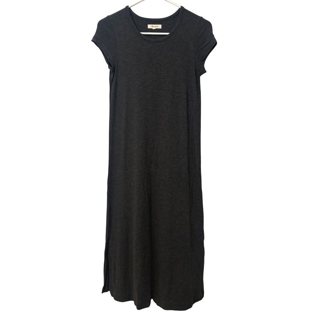 Madewell Maxi Dress Womens XS Gray Short Sleeve Scoop Neck Side Slit Jersey Knit